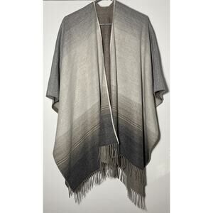 Molina by Jimmy Hourihan Shawl Grey Blue Brown Wrap Poncho Cape Fringe Layered
